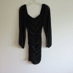 UNBRANDED Black Evening Off Shoulder M Bodycon Ruched Sheer Sleeves Mini Dress